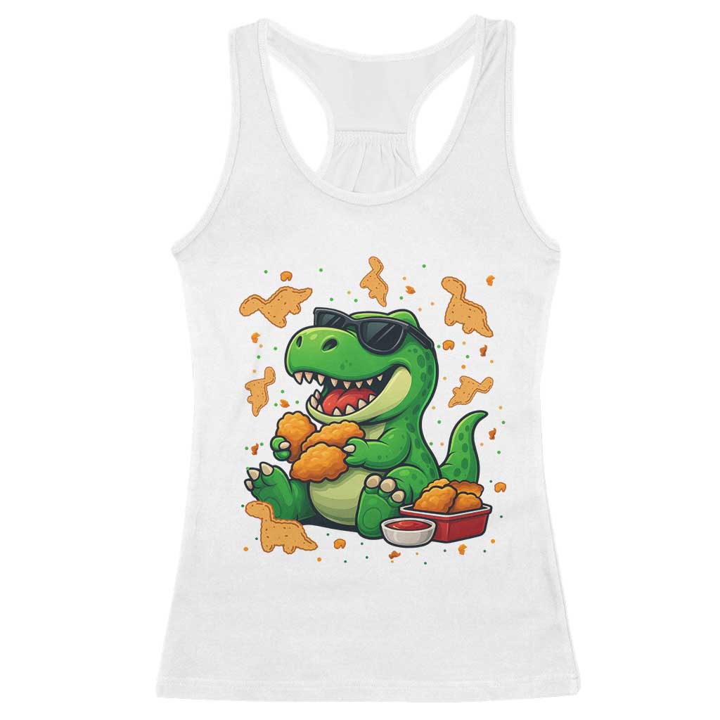 Funny Dinosaur Eating Chicken Nuggets Racerback Tank Top Food Lover Gift - Wonder Print Shop