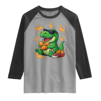 Funny Dinosaur Eating Chicken Nuggets Raglan Shirt Food Lover Gift - Wonder Print Shop