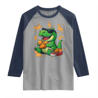 Funny Dinosaur Eating Chicken Nuggets Raglan Shirt Food Lover Gift - Wonder Print Shop