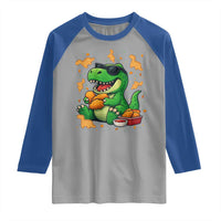 Funny Dinosaur Eating Chicken Nuggets Raglan Shirt Food Lover Gift - Wonder Print Shop