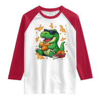 Funny Dinosaur Eating Chicken Nuggets Raglan Shirt Food Lover Gift - Wonder Print Shop
