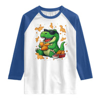 Funny Dinosaur Eating Chicken Nuggets Raglan Shirt Food Lover Gift - Wonder Print Shop