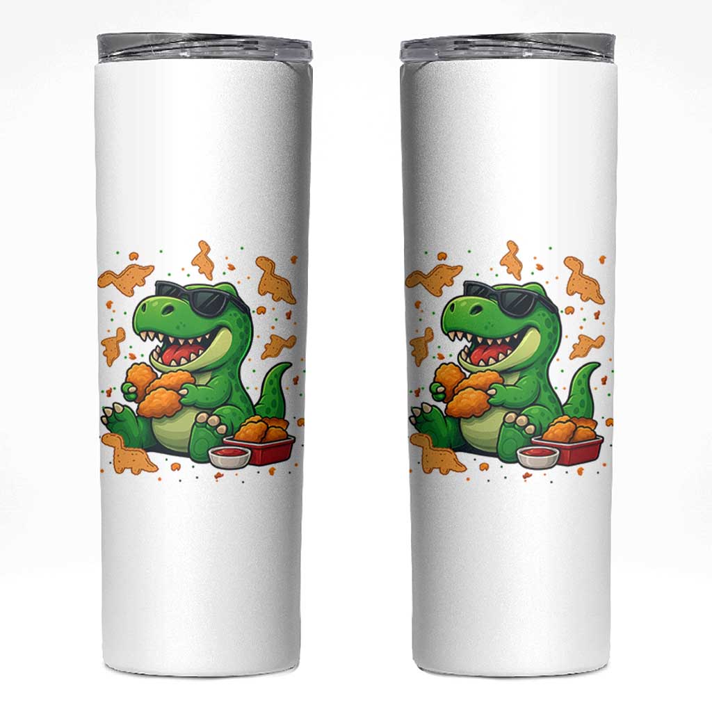 Funny Dinosaur Eating Chicken Nuggets Skinny Tumbler Food Lover Gift