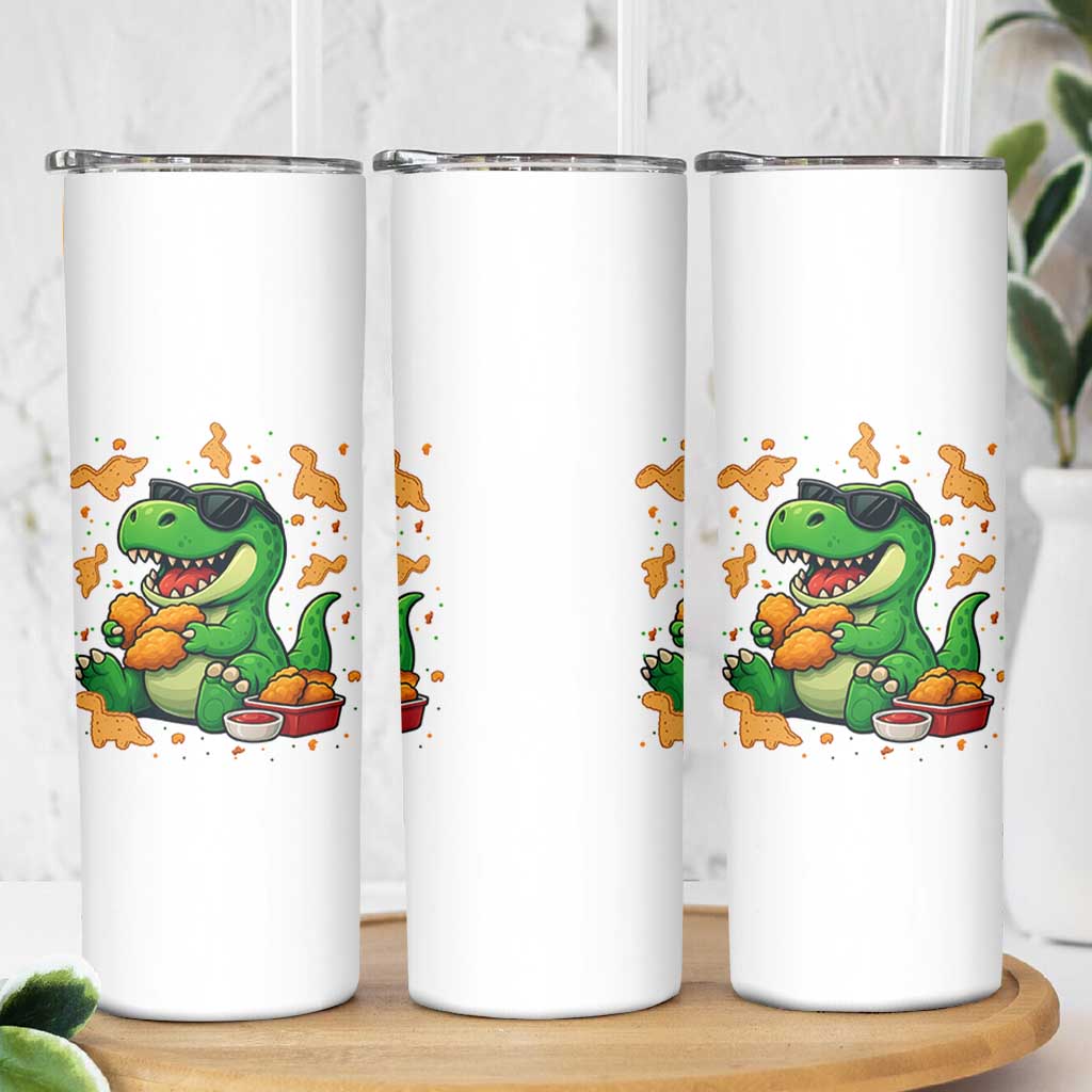 Funny Dinosaur Eating Chicken Nuggets Skinny Tumbler Food Lover Gift