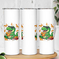 Funny Dinosaur Eating Chicken Nuggets Skinny Tumbler Food Lover Gift