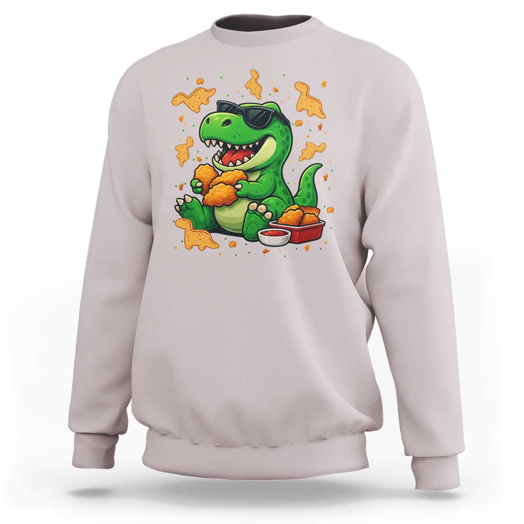 Funny Dinosaur Eating Chicken Nuggets Sweatshirt Food Lover Gift - Wonder Print Shop