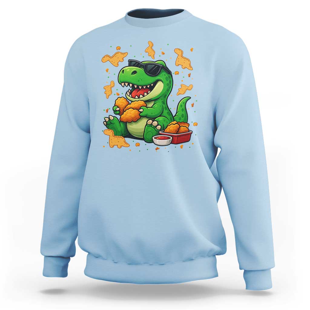 Funny Dinosaur Eating Chicken Nuggets Sweatshirt Food Lover Gift - Wonder Print Shop