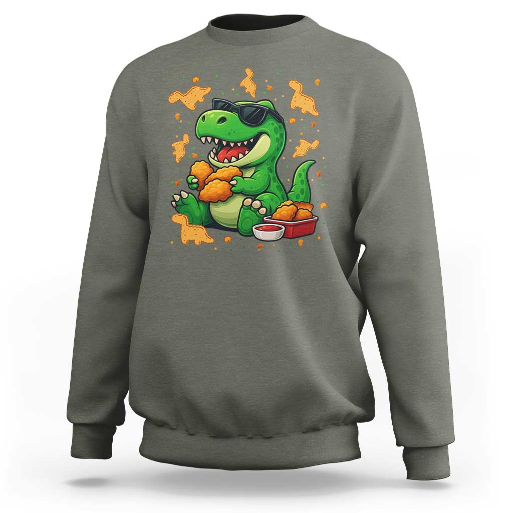 Funny Dinosaur Eating Chicken Nuggets Sweatshirt Food Lover Gift - Wonder Print Shop