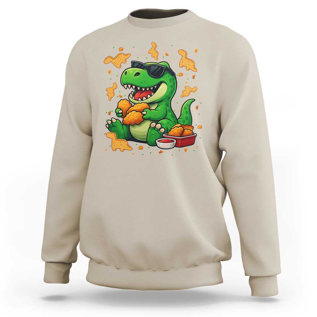 Funny Dinosaur Eating Chicken Nuggets Sweatshirt Food Lover Gift - Wonder Print Shop