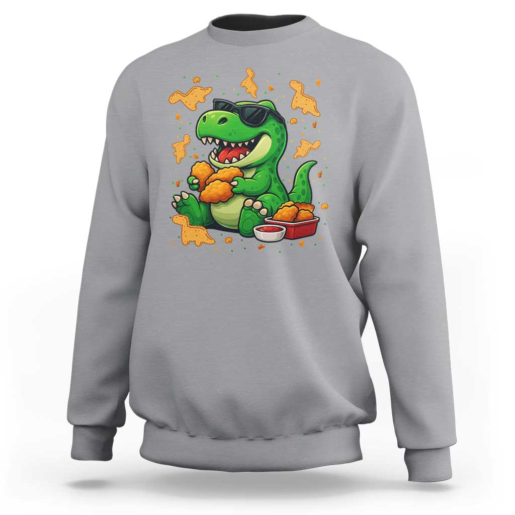 Funny Dinosaur Eating Chicken Nuggets Sweatshirt Food Lover Gift - Wonder Print Shop