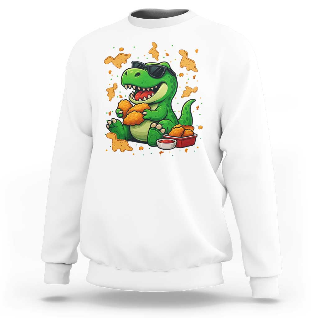 Funny Dinosaur Eating Chicken Nuggets Sweatshirt Food Lover Gift - Wonder Print Shop