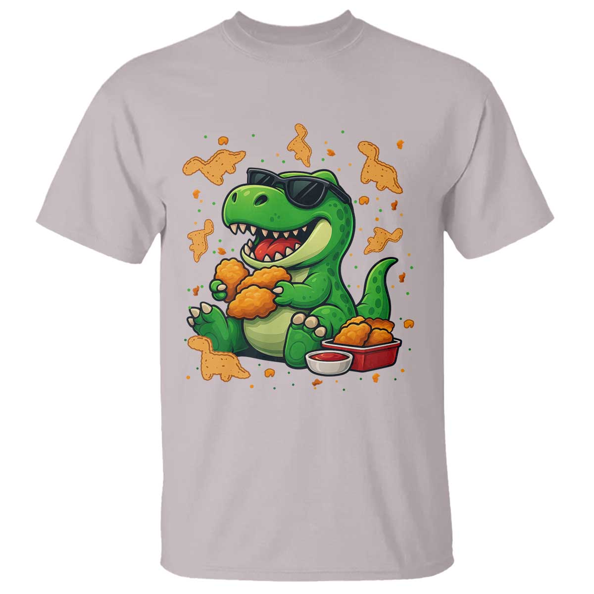 Funny Dinosaur Eating Chicken Nuggets T Shirt Food Lover Gift - Wonder Print Shop