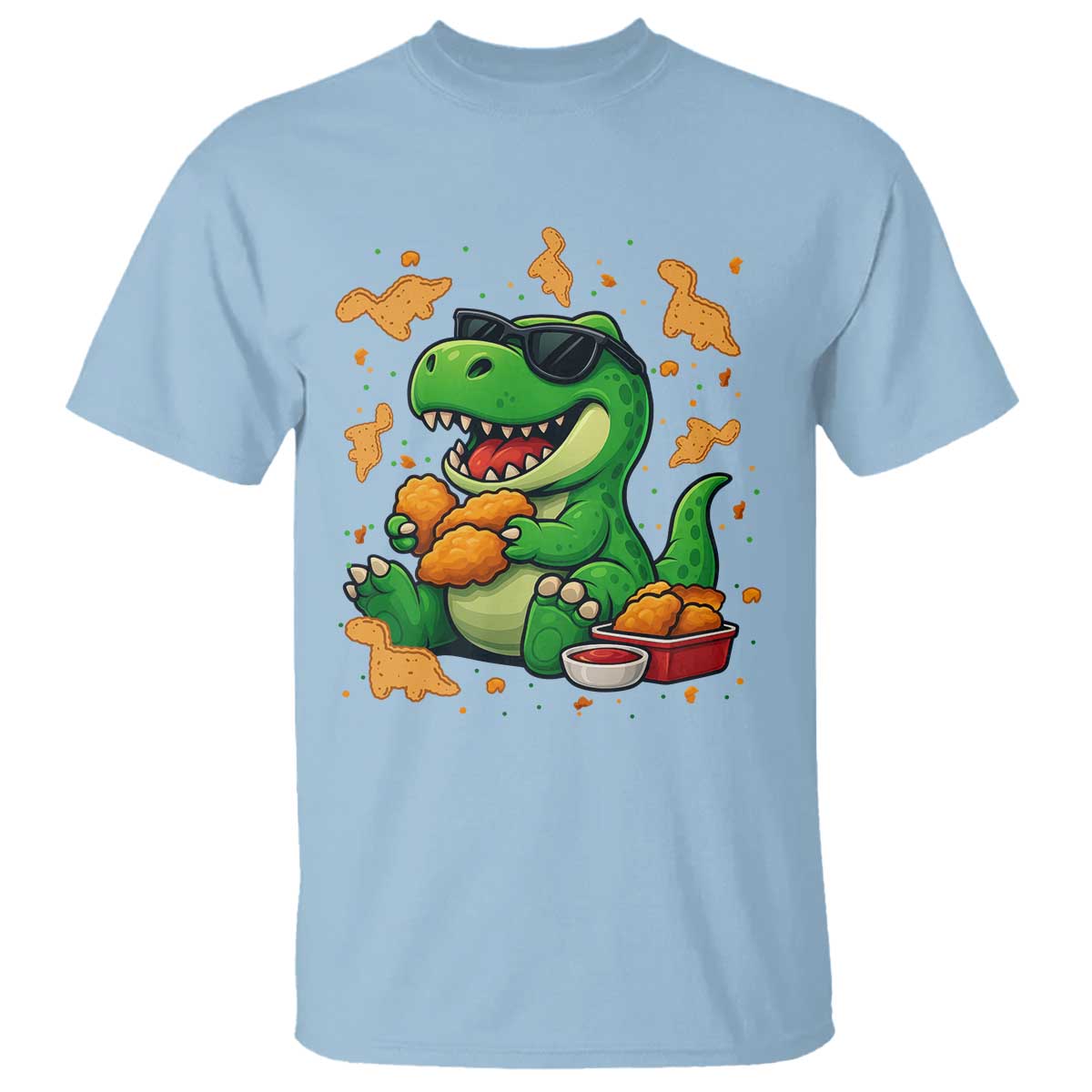 Funny Dinosaur Eating Chicken Nuggets T Shirt Food Lover Gift - Wonder Print Shop