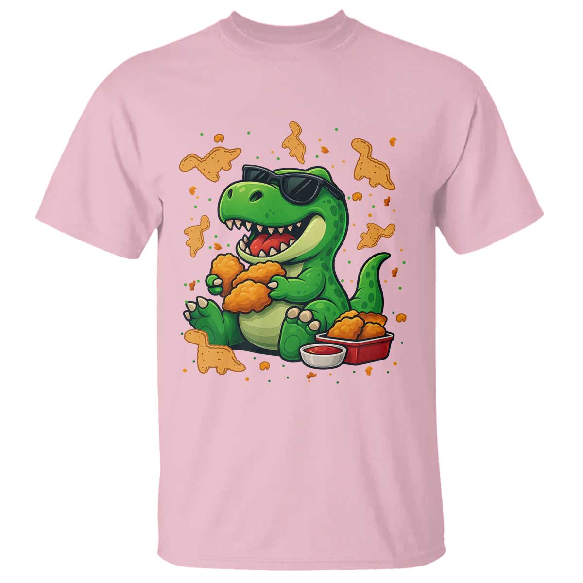 Funny Dinosaur Eating Chicken Nuggets T Shirt Food Lover Gift - Wonder Print Shop