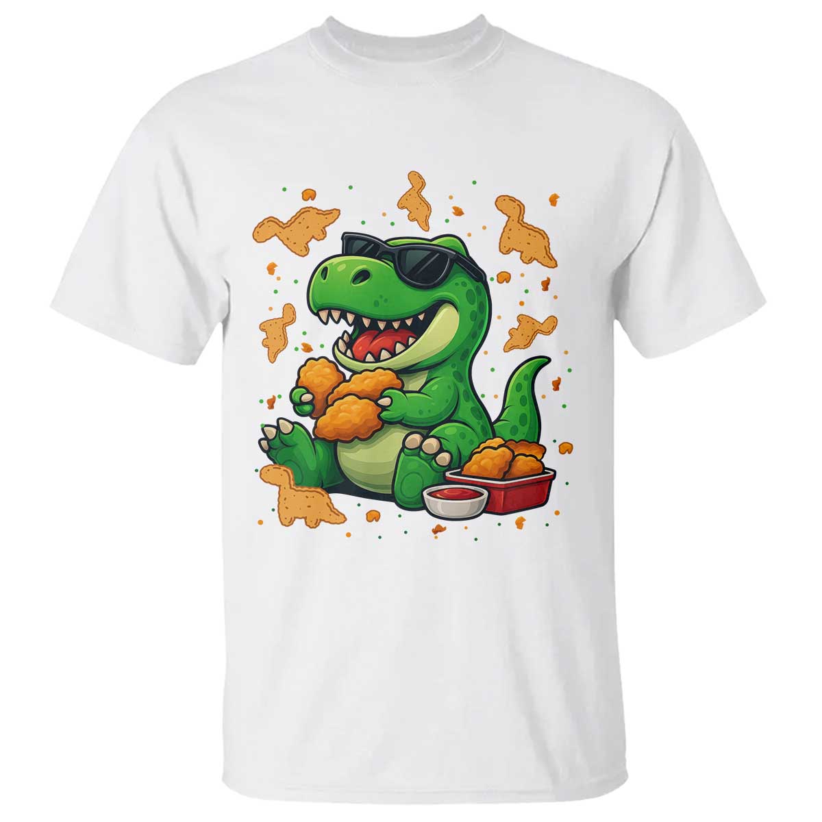 Funny Dinosaur Eating Chicken Nuggets T Shirt Food Lover Gift - Wonder Print Shop