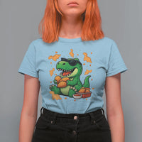 Funny Dinosaur Eating Chicken Nuggets T Shirt For Women Food Lover Gift - Wonder Print Shop