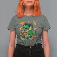 Funny Dinosaur Eating Chicken Nuggets T Shirt For Women Food Lover Gift - Wonder Print Shop