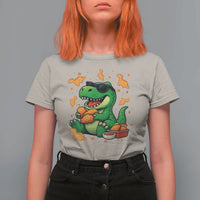 Funny Dinosaur Eating Chicken Nuggets T Shirt For Women Food Lover Gift - Wonder Print Shop