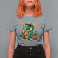 Funny Dinosaur Eating Chicken Nuggets T Shirt For Women Food Lover Gift - Wonder Print Shop