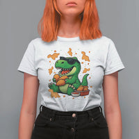 Funny Dinosaur Eating Chicken Nuggets T Shirt For Women Food Lover Gift - Wonder Print Shop