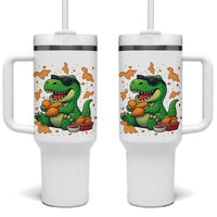 Funny Dinosaur Eating Chicken Nuggets Tumbler With Handle Food Lover Gift