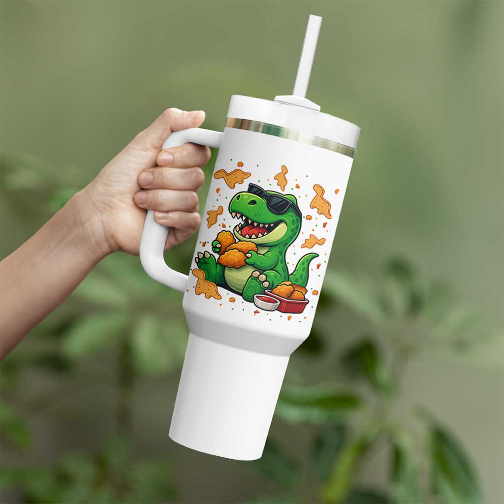 Funny Dinosaur Eating Chicken Nuggets Tumbler With Handle Food Lover Gift