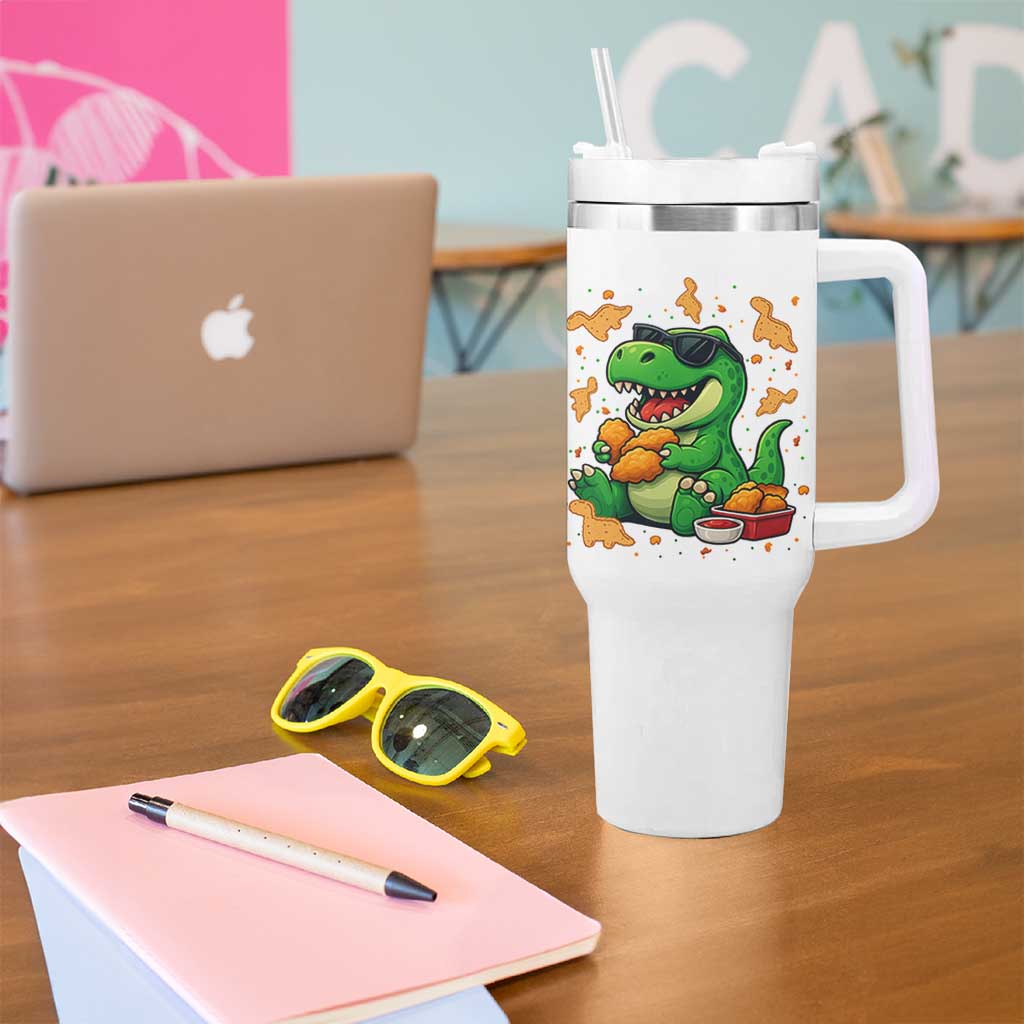 Funny Dinosaur Eating Chicken Nuggets Tumbler With Handle Food Lover Gift