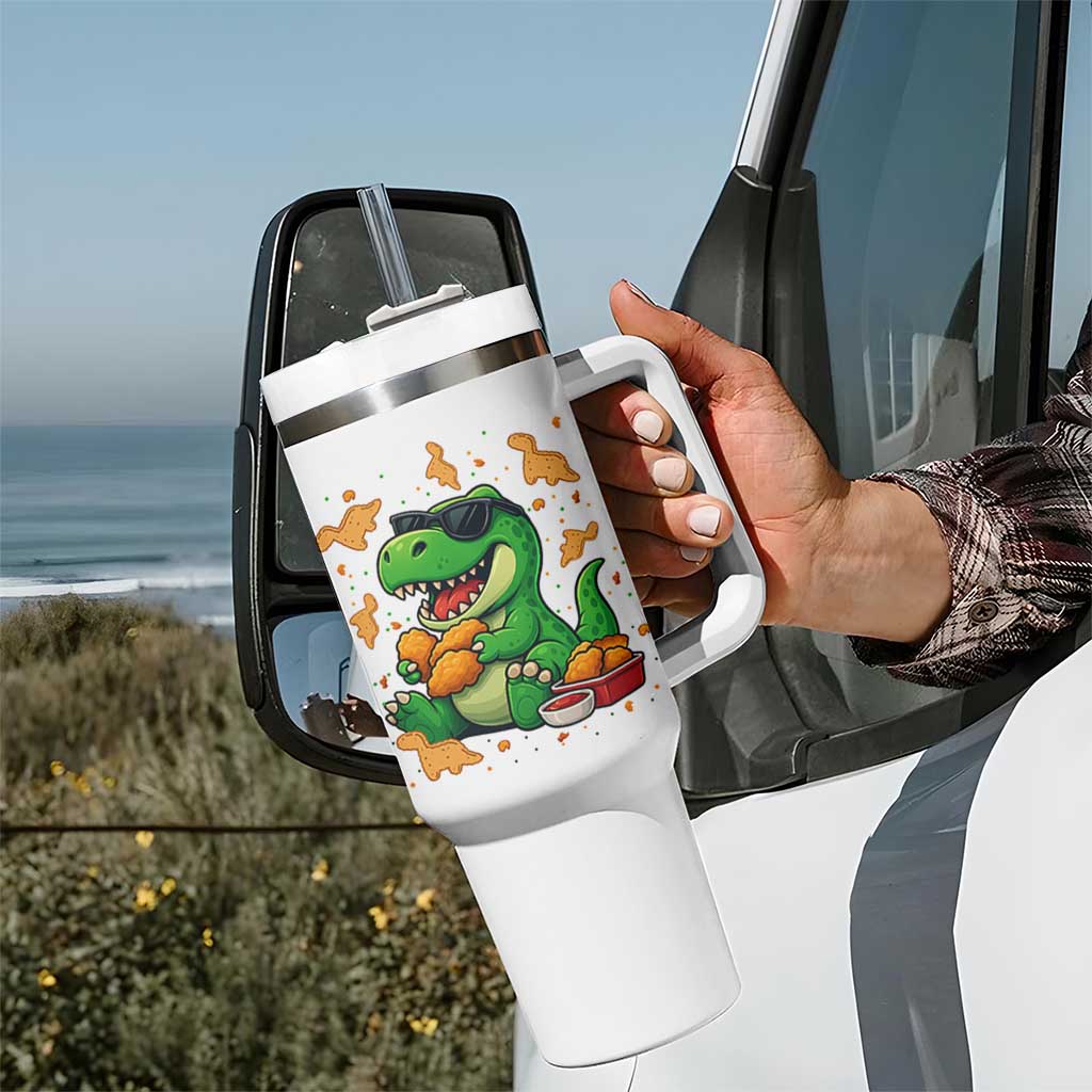 Funny Dinosaur Eating Chicken Nuggets Tumbler With Handle Food Lover Gift