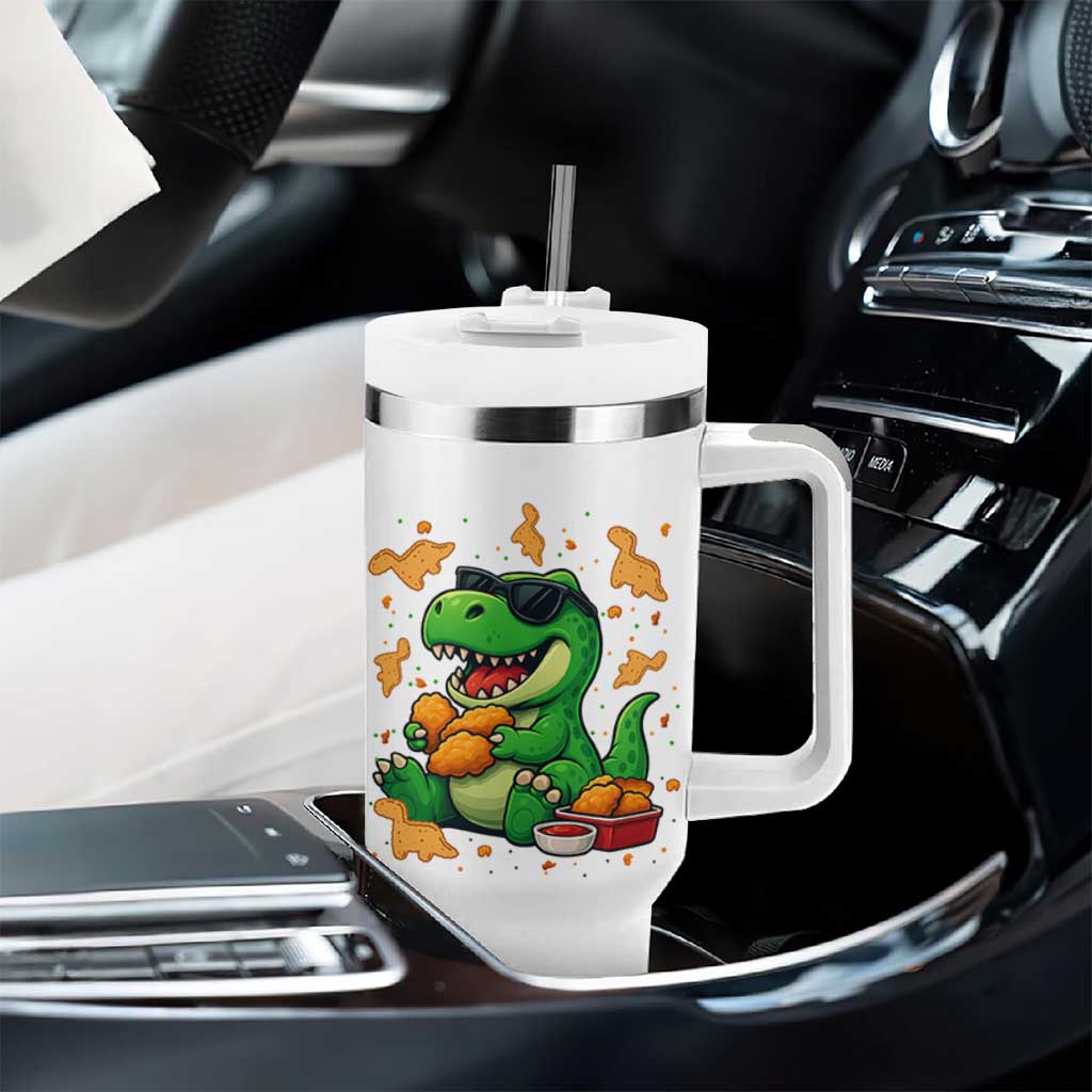 Funny Dinosaur Eating Chicken Nuggets Tumbler With Handle Food Lover Gift