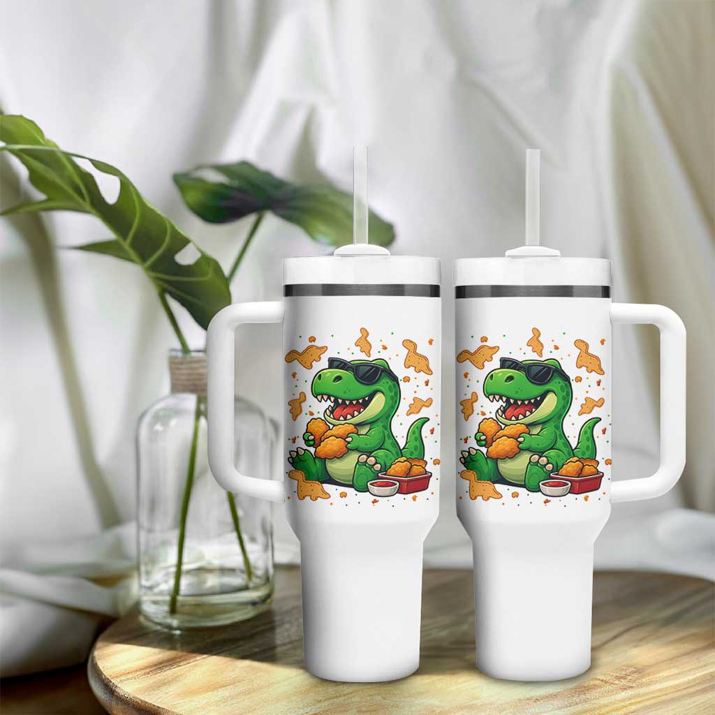 Funny Dinosaur Eating Chicken Nuggets Tumbler With Handle Food Lover Gift