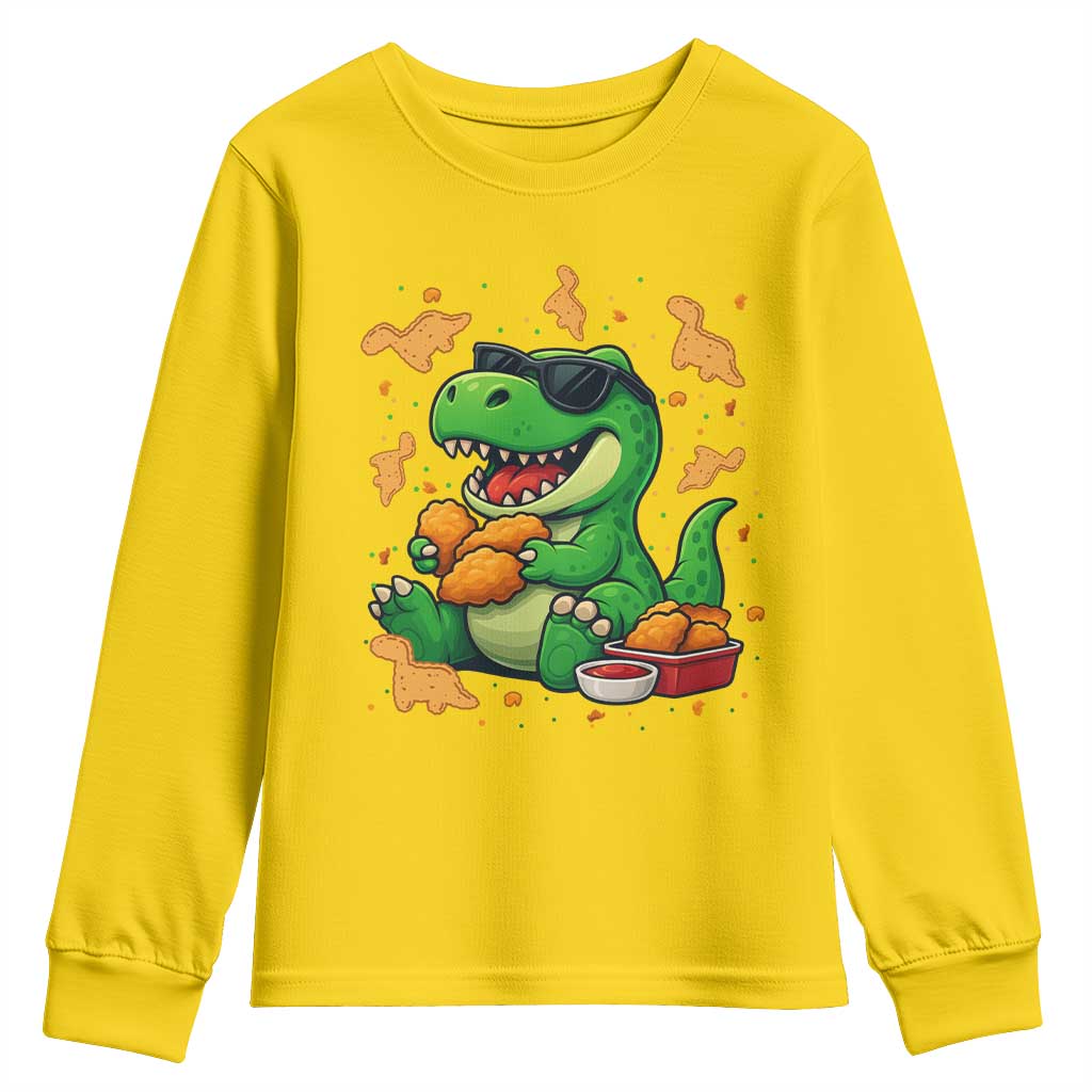 Funny Dinosaur Eating Chicken Nuggets Youth Sweatshirt Food Lover Gift - Wonder Print Shop