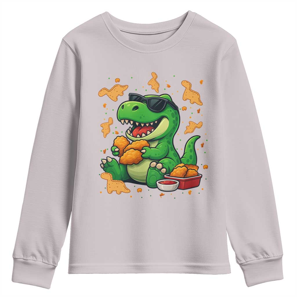 Funny Dinosaur Eating Chicken Nuggets Youth Sweatshirt Food Lover Gift - Wonder Print Shop