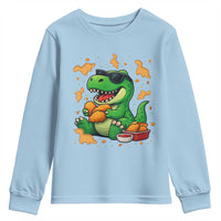 Funny Dinosaur Eating Chicken Nuggets Youth Sweatshirt Food Lover Gift - Wonder Print Shop