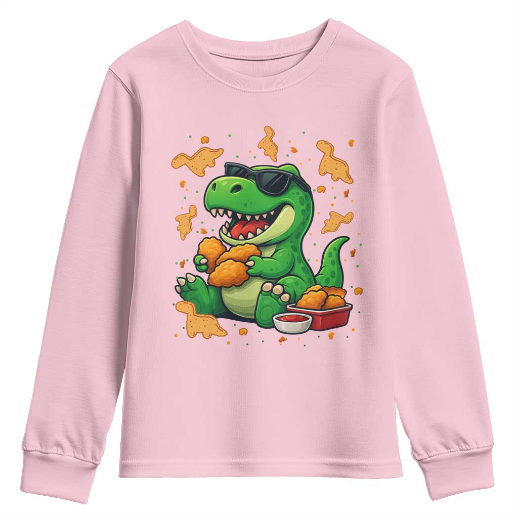 Funny Dinosaur Eating Chicken Nuggets Youth Sweatshirt Food Lover Gift - Wonder Print Shop