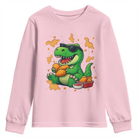Funny Dinosaur Eating Chicken Nuggets Youth Sweatshirt Food Lover Gift - Wonder Print Shop