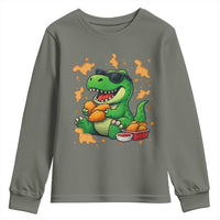 Funny Dinosaur Eating Chicken Nuggets Youth Sweatshirt Food Lover Gift - Wonder Print Shop