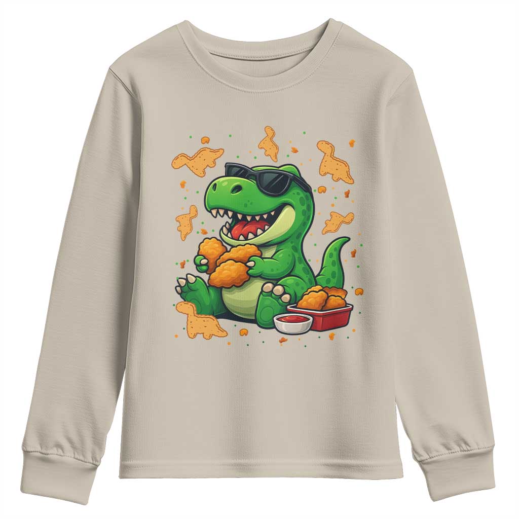 Funny Dinosaur Eating Chicken Nuggets Youth Sweatshirt Food Lover Gift - Wonder Print Shop