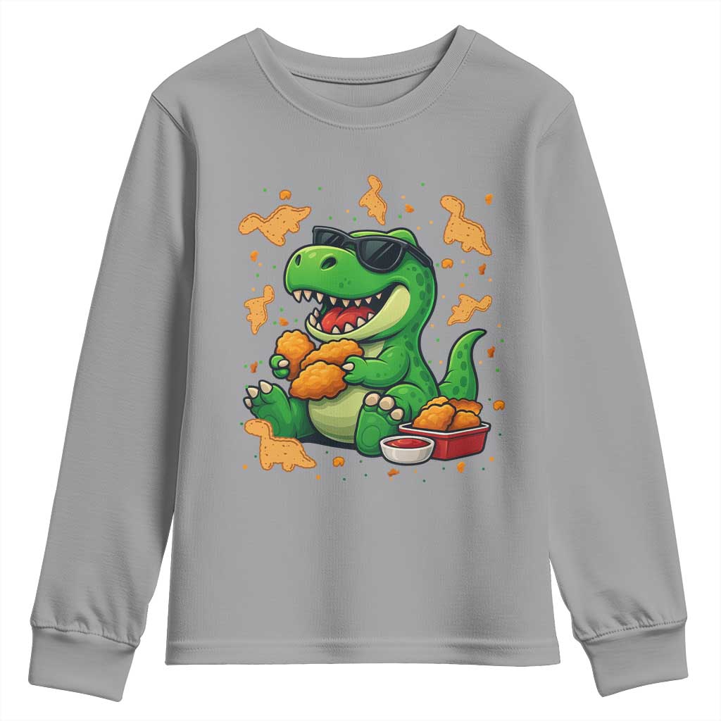 Funny Dinosaur Eating Chicken Nuggets Youth Sweatshirt Food Lover Gift - Wonder Print Shop