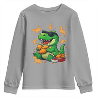 Funny Dinosaur Eating Chicken Nuggets Youth Sweatshirt Food Lover Gift - Wonder Print Shop