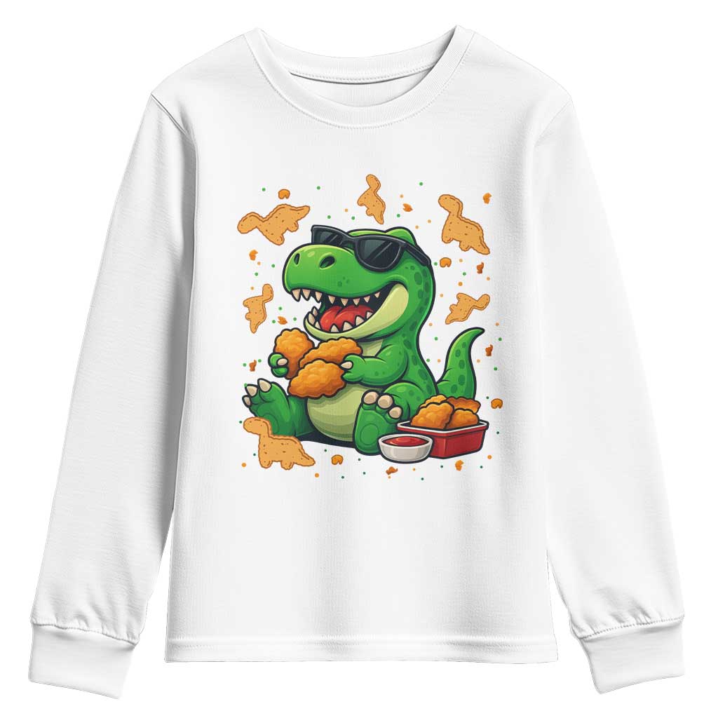 Funny Dinosaur Eating Chicken Nuggets Youth Sweatshirt Food Lover Gift - Wonder Print Shop