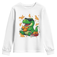Funny Dinosaur Eating Chicken Nuggets Youth Sweatshirt Food Lover Gift - Wonder Print Shop