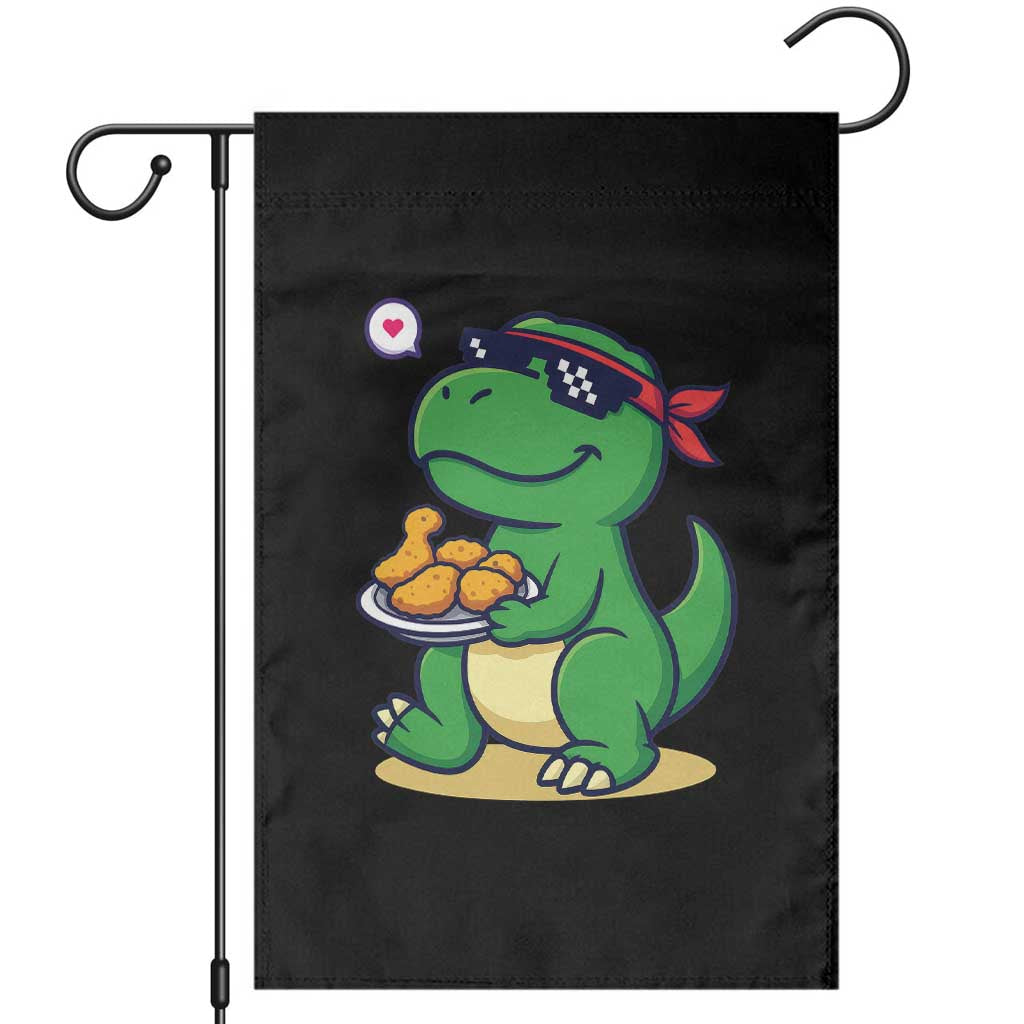 Cute Dinosaur Eating Chicken Nuggets Garden Flag Food Humor Gift - Wonder Print Shop