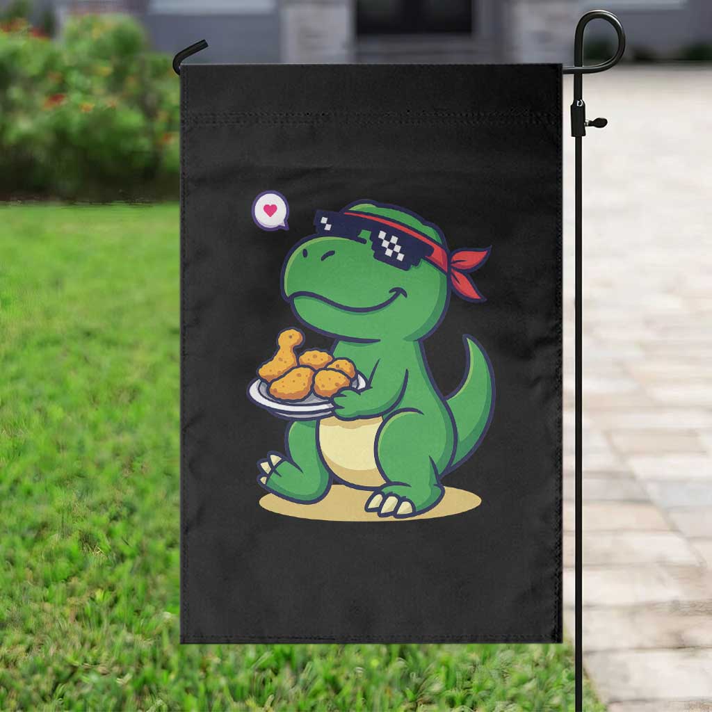 Cute Dinosaur Eating Chicken Nuggets Garden Flag Food Humor Gift - Wonder Print Shop