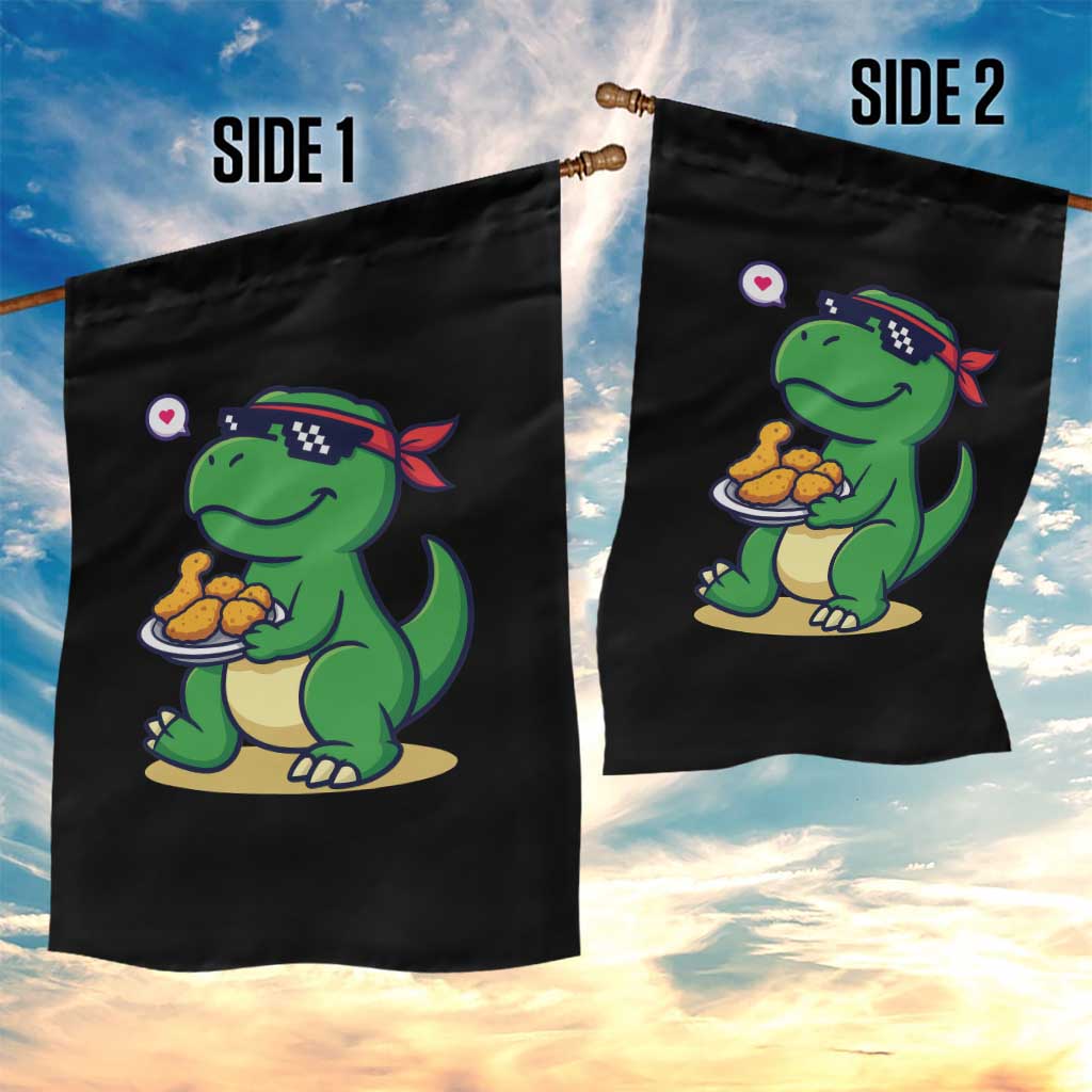 Cute Dinosaur Eating Chicken Nuggets Garden Flag Food Humor Gift - Wonder Print Shop