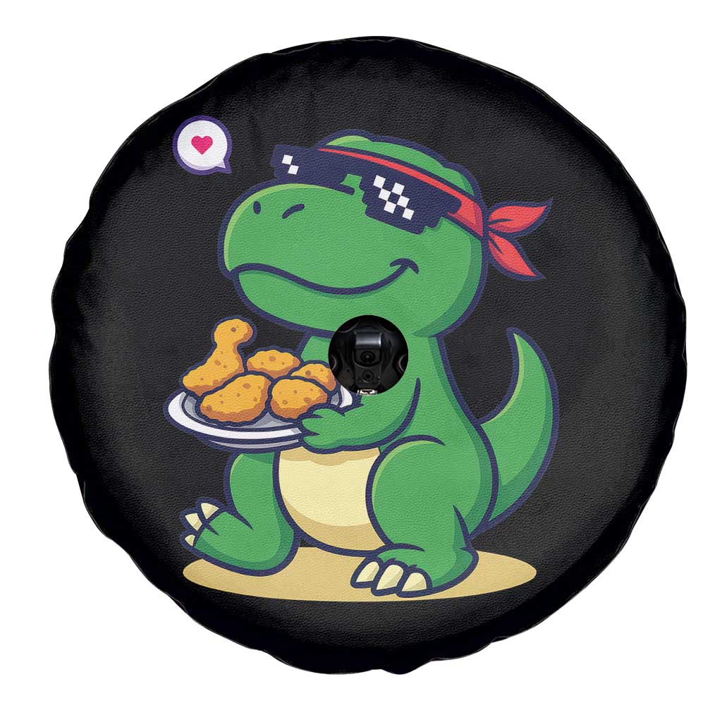 Cute Dinosaur Eating Chicken Nuggets Spare Tire Cover Food Humor Gift - Wonder Print Shop