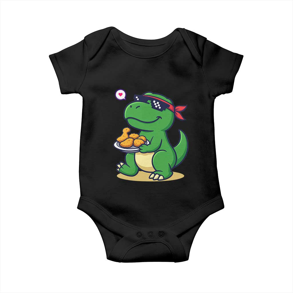 Cute Dinosaur Eating Chicken Nuggets Baby Onesie Food Humor Gift - Wonder Print Shop