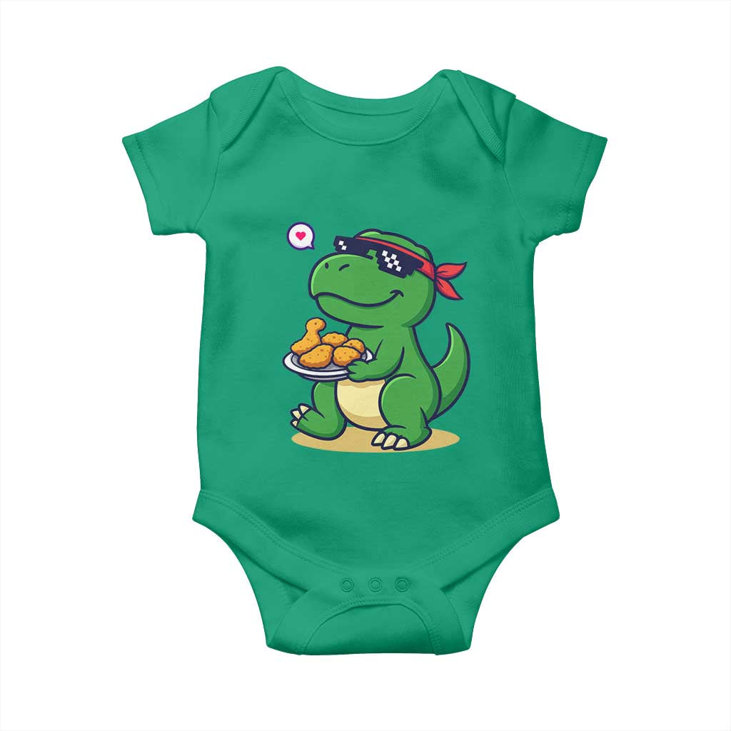 Cute Dinosaur Eating Chicken Nuggets Baby Onesie Food Humor Gift - Wonder Print Shop