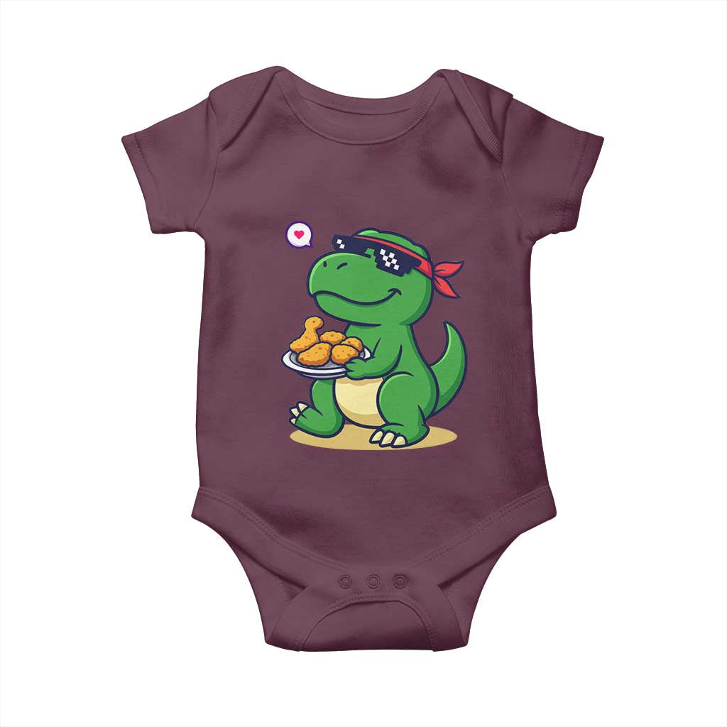 Cute Dinosaur Eating Chicken Nuggets Baby Onesie Food Humor Gift - Wonder Print Shop