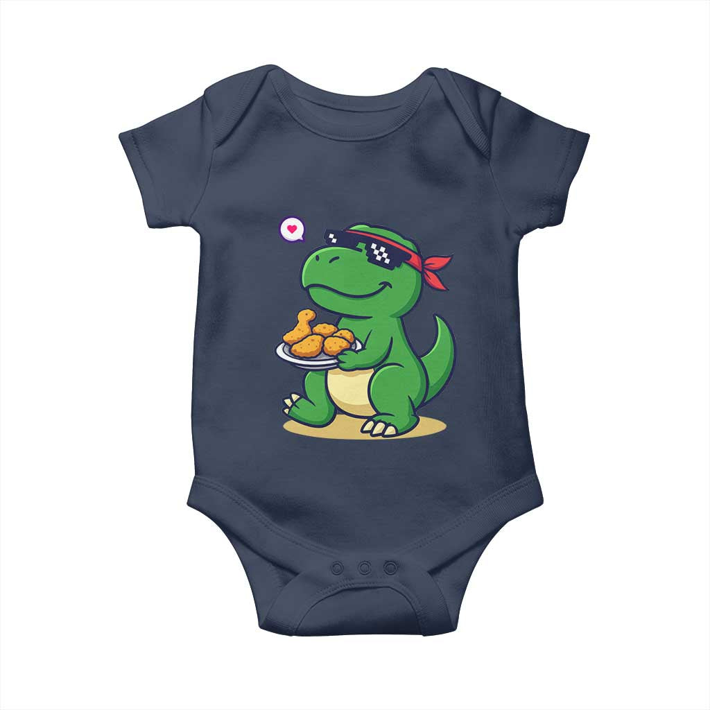 Cute Dinosaur Eating Chicken Nuggets Baby Onesie Food Humor Gift - Wonder Print Shop