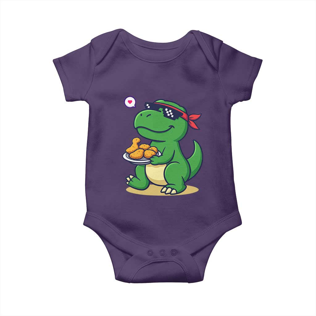 Cute Dinosaur Eating Chicken Nuggets Baby Onesie Food Humor Gift - Wonder Print Shop